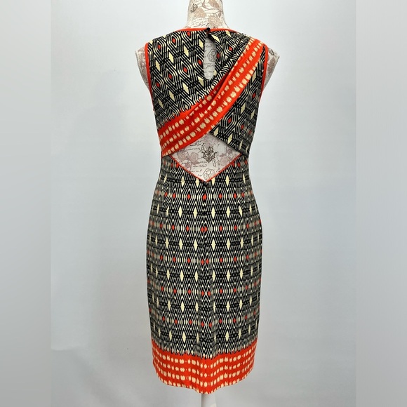 MUSETTE Black and orange tribal print open back midi dress size 6. - Picture 7 of 12